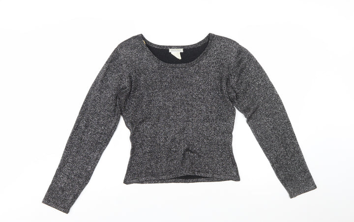 House of Fraser Womens Black Silk Blend Sparkle Long Sleeve Blouse M