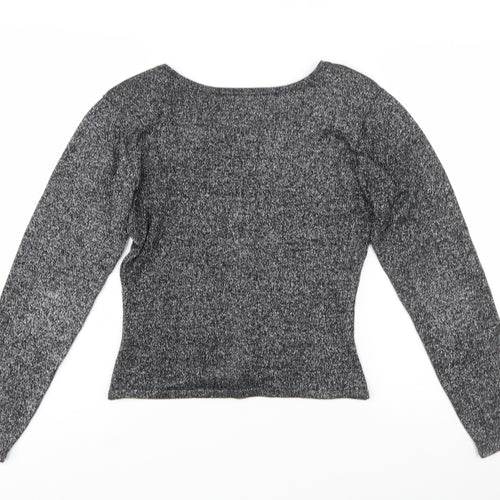 House of Fraser Womens Black Silk Blend Sparkle Long Sleeve Blouse M