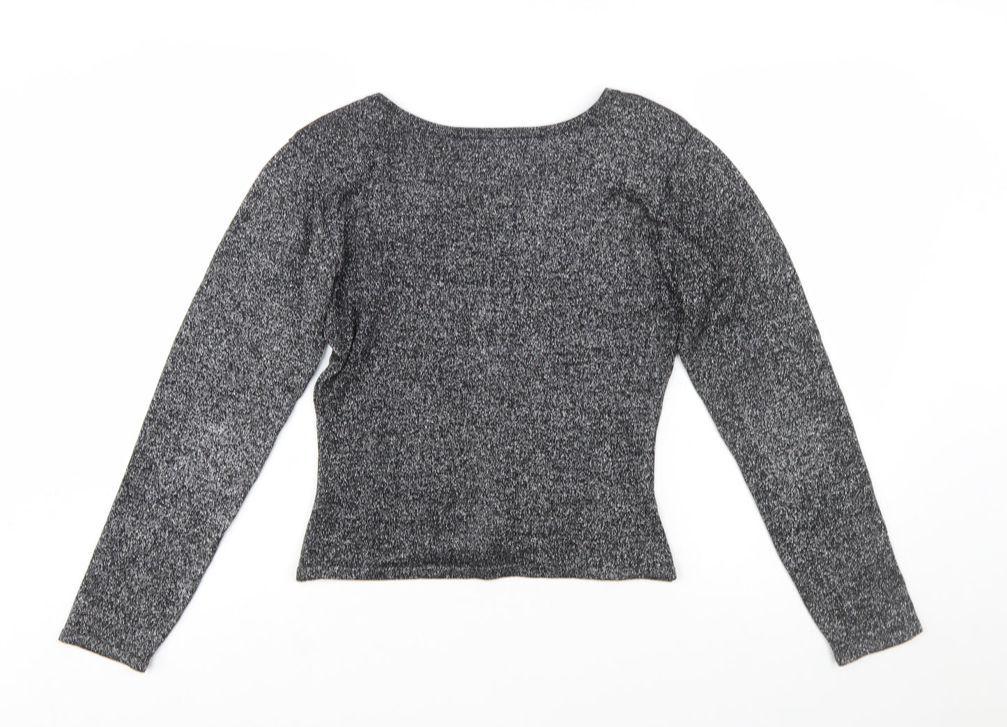 House of Fraser Womens Black Silk Blend Sparkle Long Sleeve Blouse M