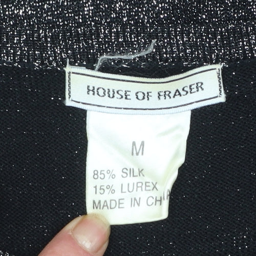 House of Fraser Womens Black Silk Blend Sparkle Long Sleeve Blouse M