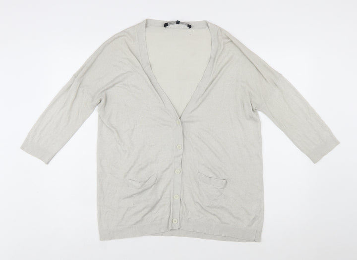 French Connection Women's Beige L Cardigan Knit Viscose Blend