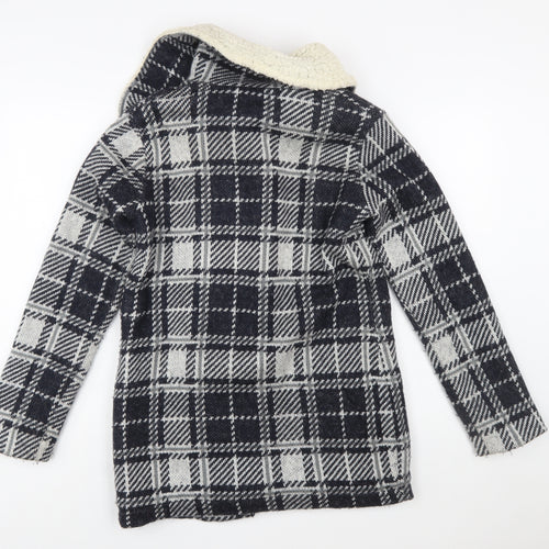 Bershka Women's Blue Checked Knit Biker Jacket Size S