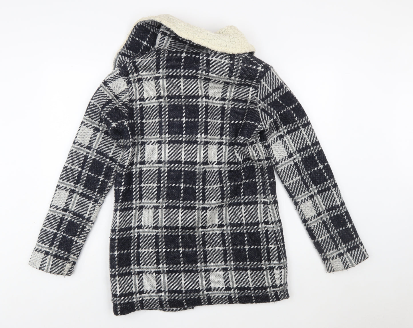 Bershka Women's Blue Checked Knit Biker Jacket Size S