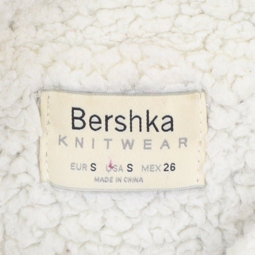 Bershka Women's Blue Checked Knit Biker Jacket Size S