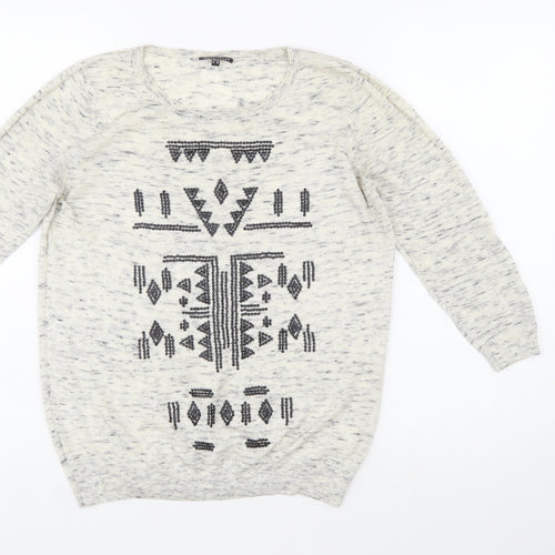Warehouse Womens Beige Aztec Knit Pullover Jumper Size 12