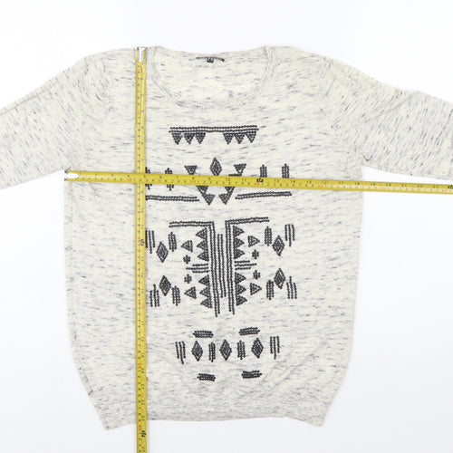 Warehouse Womens Beige Aztec Knit Pullover Jumper Size 12