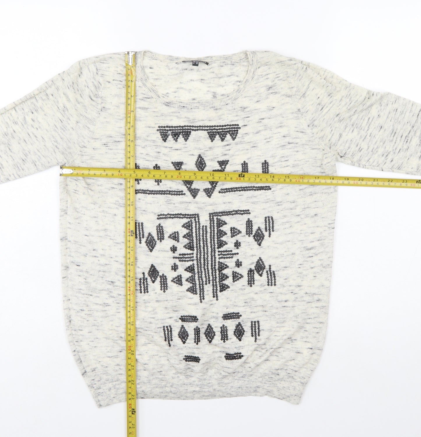 Warehouse Womens Beige Aztec Knit Pullover Jumper Size 12