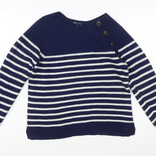 Crew Clothing Company Womens Blue Striped Merino Wool Jumper Size 12