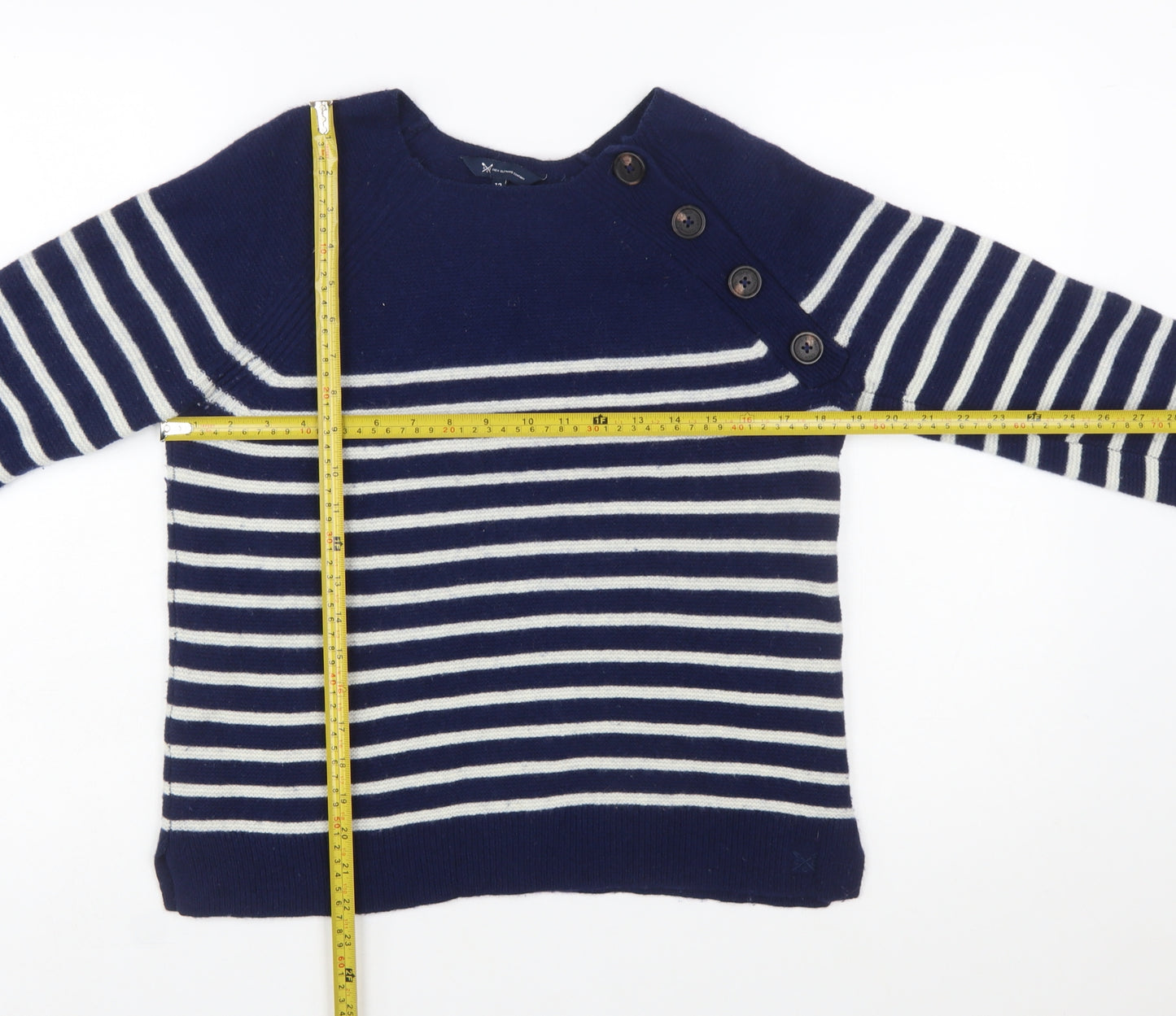 Crew Clothing Company Womens Blue Striped Merino Wool Jumper Size 12