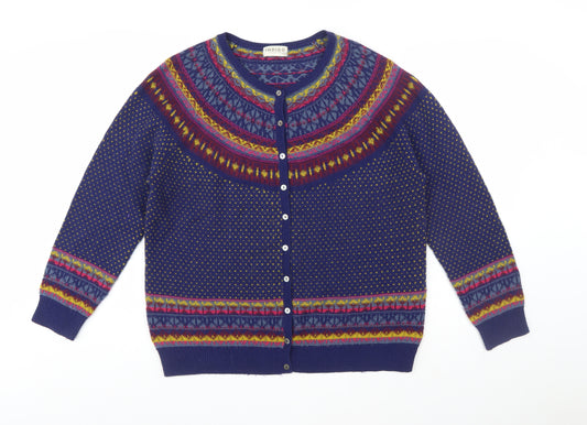 Marks and Spencer Women Blue Fair Isle Cardigan UK 20 Wool Blend