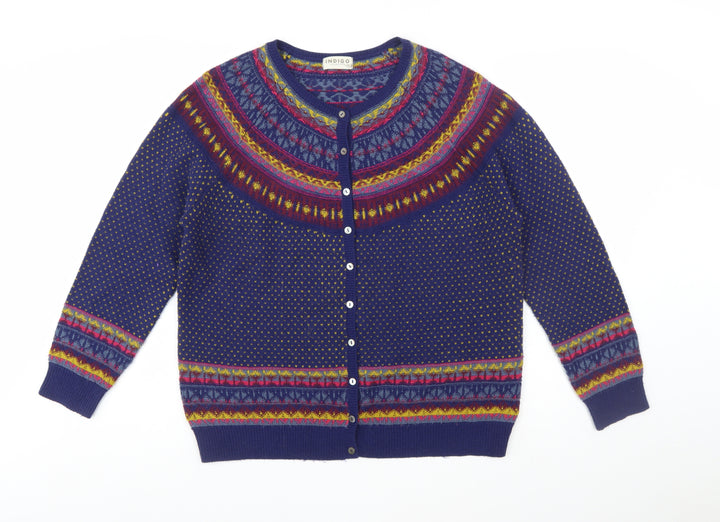 Marks and Spencer Women Blue Fair Isle Cardigan UK 20 Wool Blend