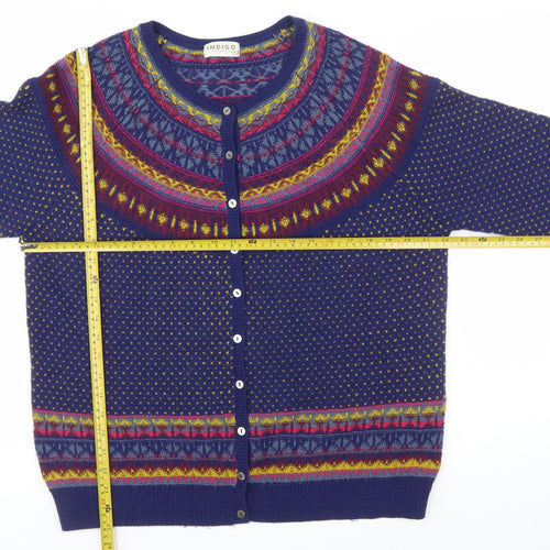 Marks and Spencer Women Blue Fair Isle Cardigan UK 20 Wool Blend