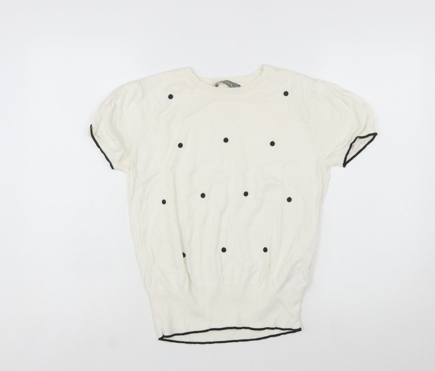 Oasis Women Ivory Polka Dot Short Sleeve Cotton Pullover Jumper Size 10