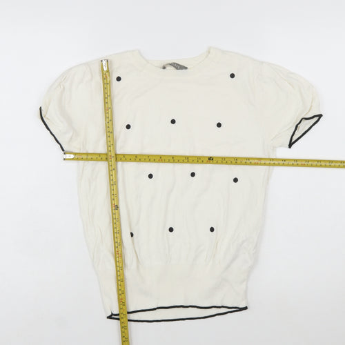 Oasis Women Ivory Polka Dot Short Sleeve Cotton Pullover Jumper Size 10
