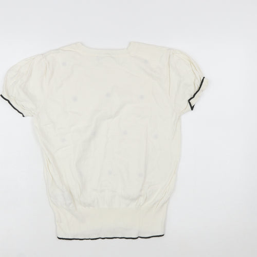 Oasis Women Ivory Polka Dot Short Sleeve Cotton Pullover Jumper Size 10