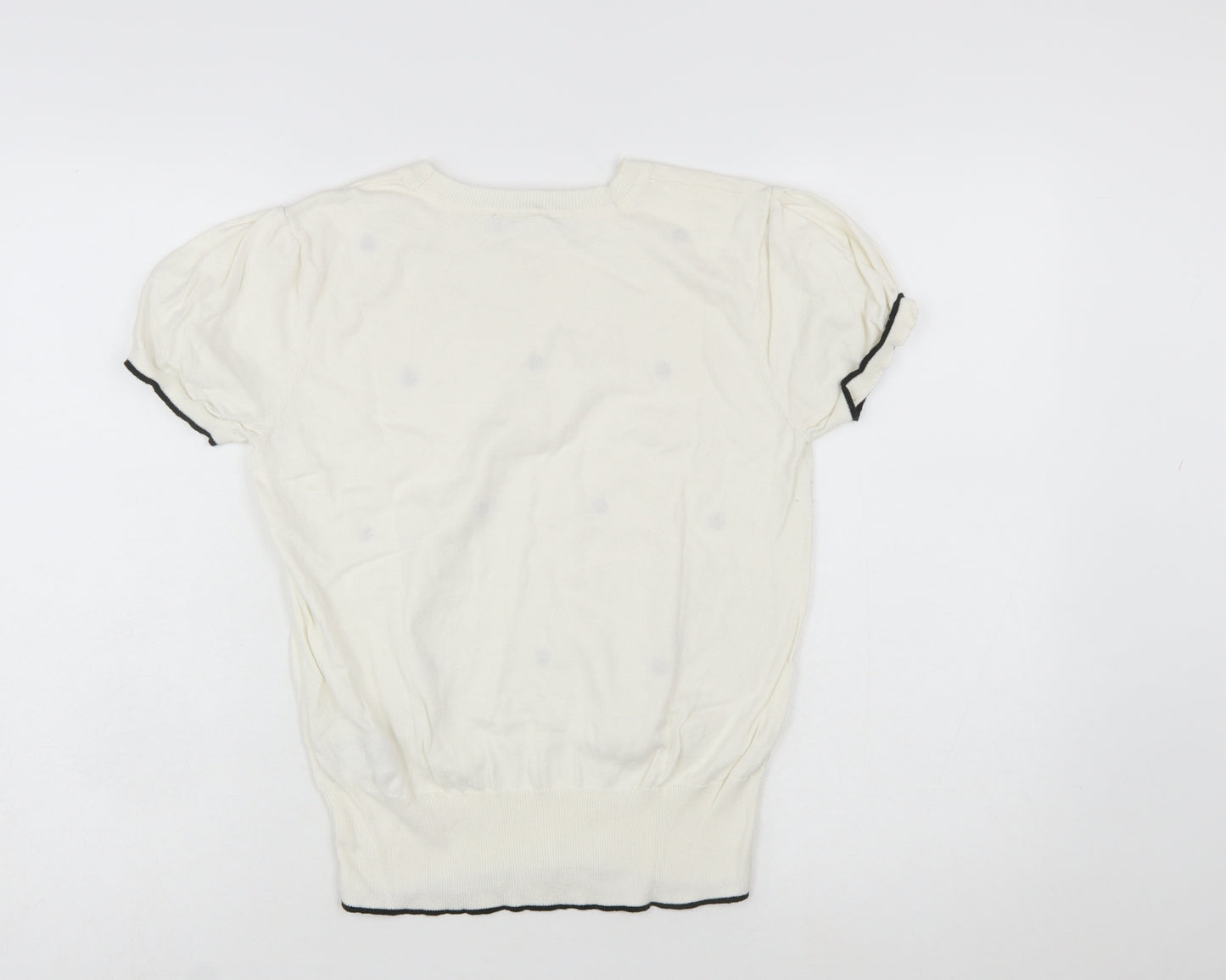 Oasis Women Ivory Polka Dot Short Sleeve Cotton Pullover Jumper Size 10