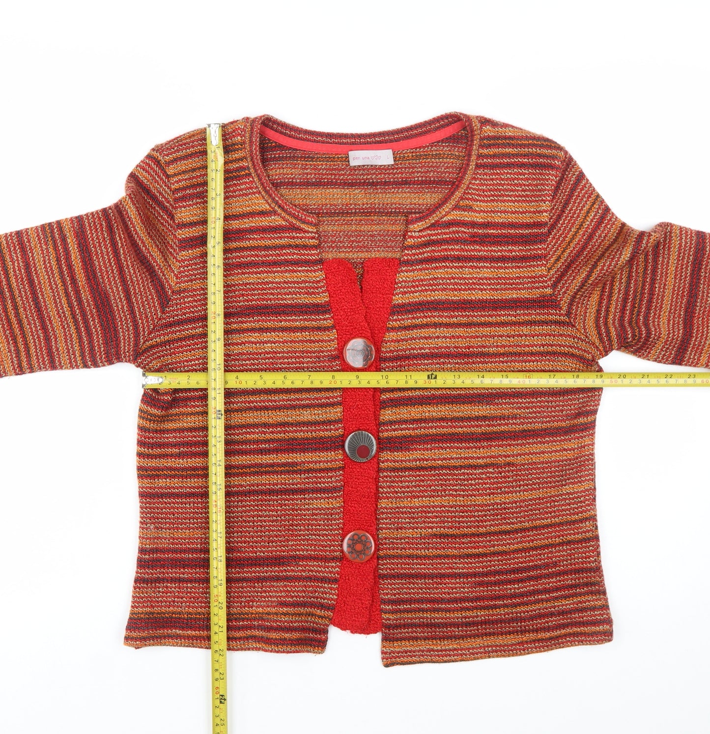 Marks and Spencer Per Una Women's Multicoloured L Striped 3/4 Sleeve Cardigan