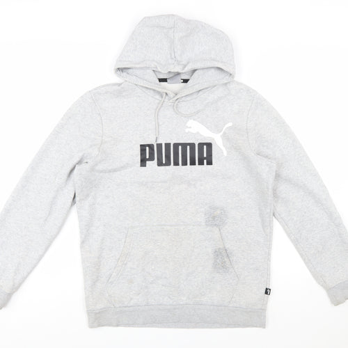 Puma Men's Grey Pullover Hoodie Small Graphic Logo Sweatshirt