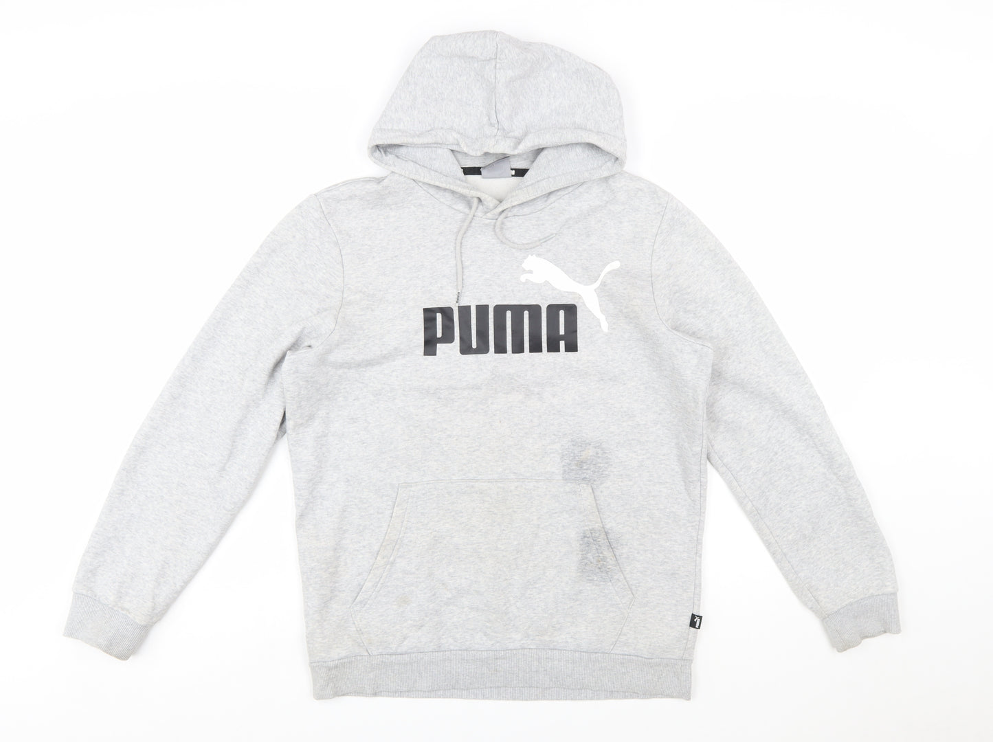 Puma Men's Grey Pullover Hoodie Small Graphic Logo Sweatshirt