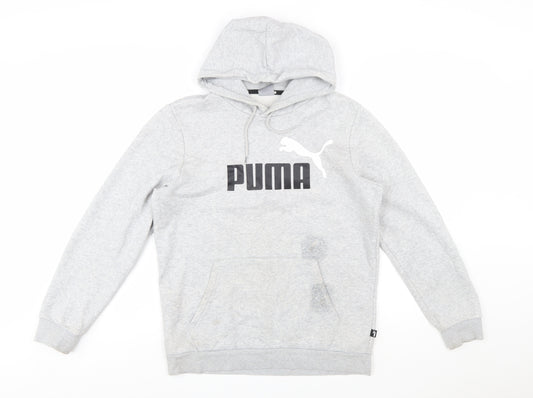 Puma Men's Grey Pullover Hoodie Small Graphic Logo Sweatshirt