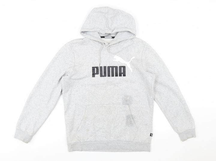 Puma Men's Grey Pullover Hoodie Small Graphic Logo Sweatshirt