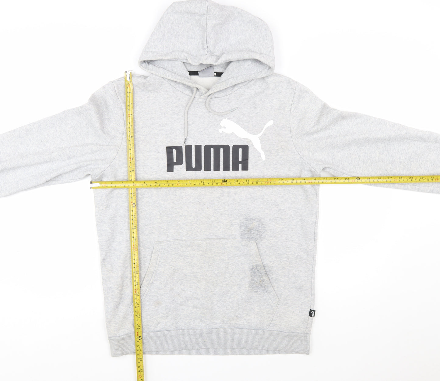 Puma Men's Grey Pullover Hoodie Small Graphic Logo Sweatshirt