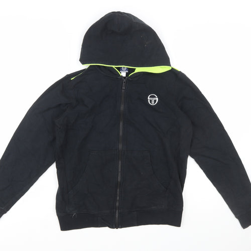 Sergio Tacchini Boys Black Full Zip Hoodie 14 Years 164cm Cotton Logo Sportswear