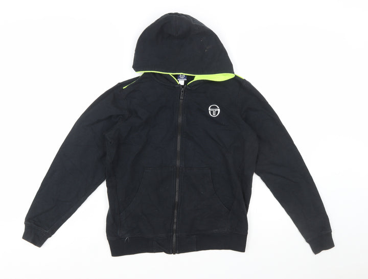 Sergio Tacchini Boys Black Full Zip Hoodie 14 Years 164cm Cotton Logo Sportswear