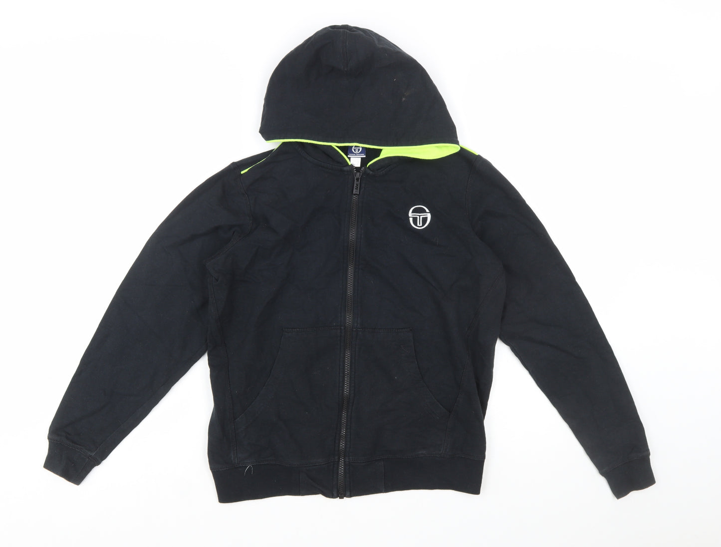 Sergio Tacchini Boys Black Full Zip Hoodie 14 Years 164cm Cotton Logo Sportswear