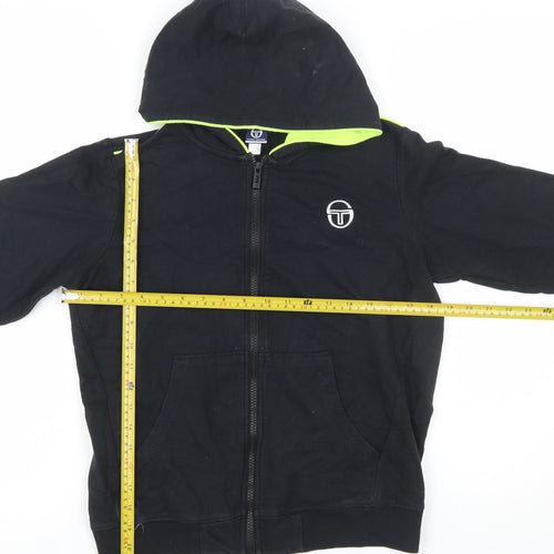 Sergio Tacchini Boys Black Full Zip Hoodie 14 Years 164cm Cotton Logo Sportswear