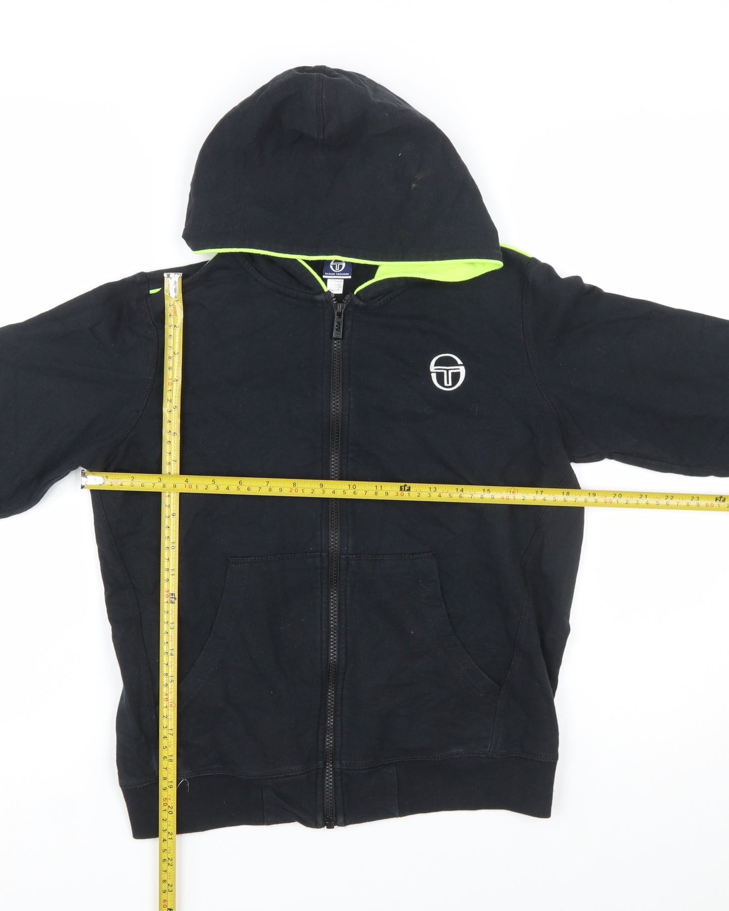 Sergio Tacchini Boys Black Full Zip Hoodie 14 Years 164cm Cotton Logo Sportswear