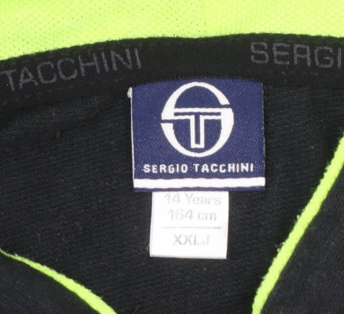 Sergio Tacchini Boys Black Full Zip Hoodie 14 Years 164cm Cotton Logo Sportswear
