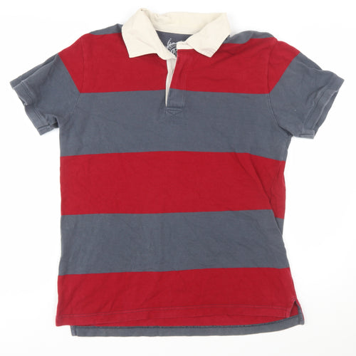 GAP Men's Red & Grey Striped Polo Shirt Size L Cotton Short Sleeve