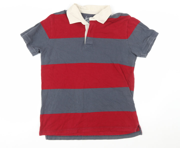 GAP Men's Red & Grey Striped Polo Shirt Size L Cotton Short Sleeve