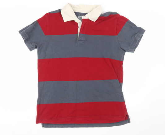 GAP Men's Red & Grey Striped Polo Shirt Size L Cotton Short Sleeve