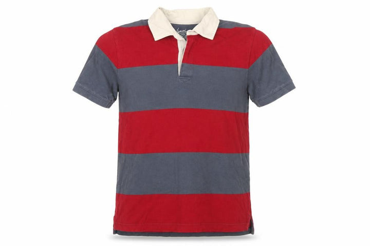 Gap Men's Red & Grey Striped Polo Shirt Size L Cotton Short Sleeve