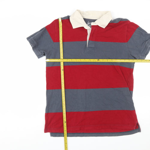 GAP Men's Red & Grey Striped Polo Shirt Size L Cotton Short Sleeve
