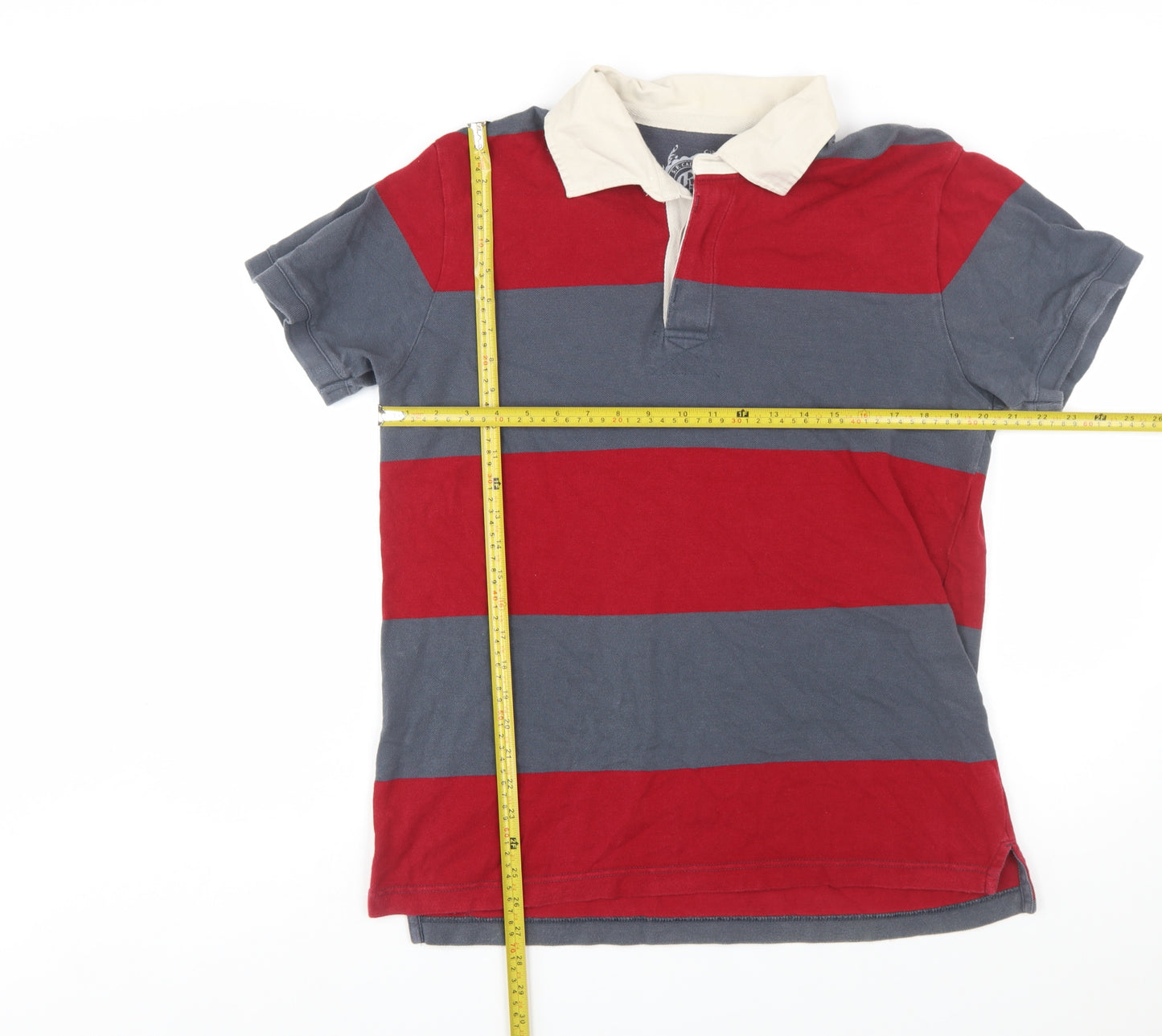 GAP Men's Red & Grey Striped Polo Shirt Size L Cotton Short Sleeve