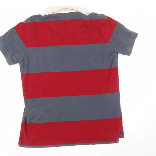 GAP Men's Red & Grey Striped Polo Shirt Size L Cotton Short Sleeve