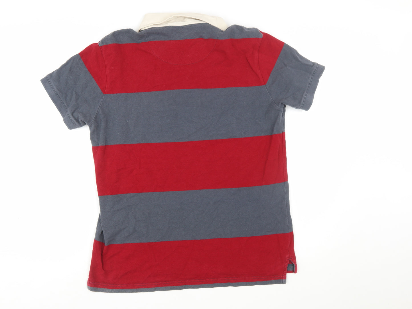 GAP Men's Red & Grey Striped Polo Shirt Size L Cotton Short Sleeve