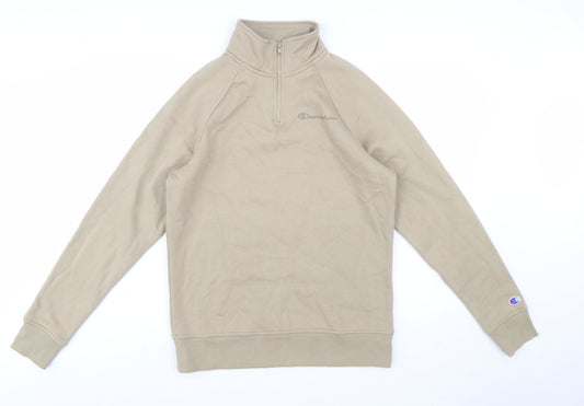 Champion Men Beige 1/4 Zip Pullover Sweatshirt Small Regular Fit