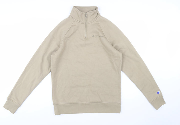 Champion Men Beige 1/4 Zip Pullover Sweatshirt Small Regular Fit