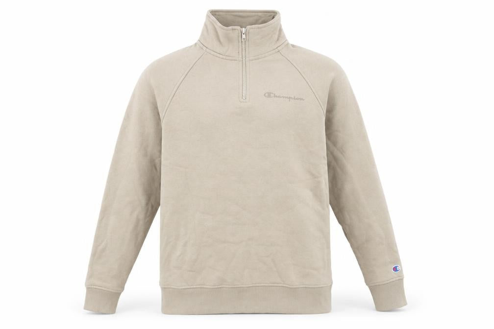 Champion Men Beige 1/4 Zip Pullover Sweatshirt Small Regular Fit