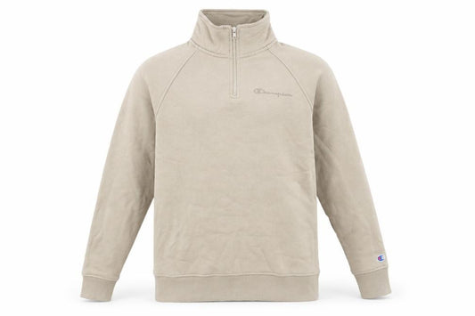 Front view of Champion Men Beige 1/4 Zip Pullover Sweatshirt Small Regular Fit
