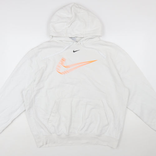 Nike Men White Pullover Hoodie L Graphic Logo Sportswear