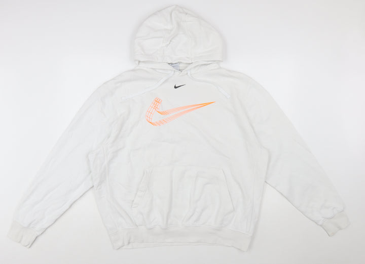 Nike Men White Pullover Hoodie L Graphic Logo Sportswear