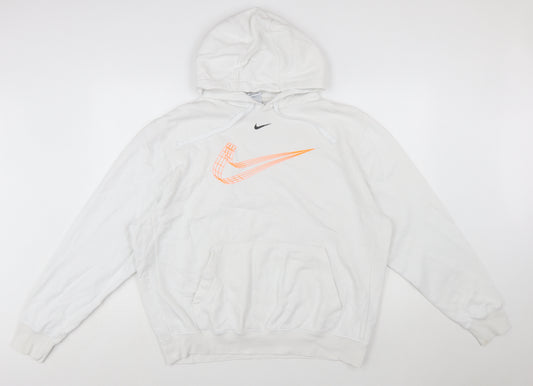 Nike Men White Pullover Hoodie L Graphic Logo Sportswear