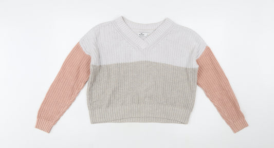 Hollister Womens Multicoloured V-Neck Knit Jumper Size S