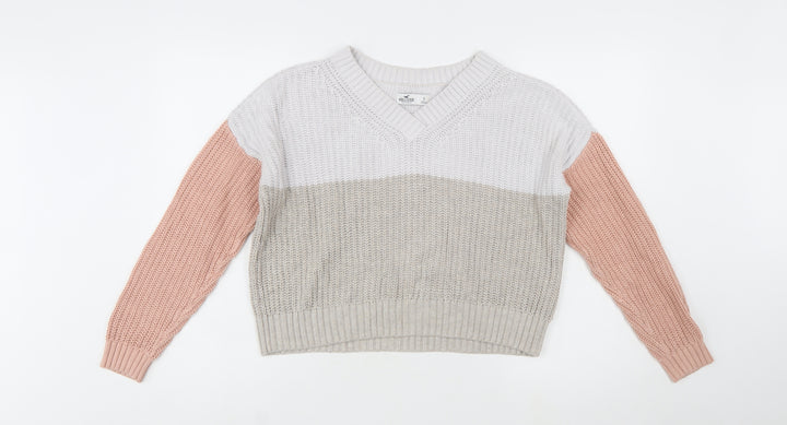 Hollister Womens Multicoloured V-Neck Knit Jumper Size S