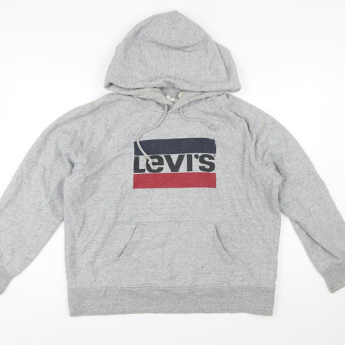 Levi's Mens Grey Pullover Hoodie Size L Graphic Logo Fleece
